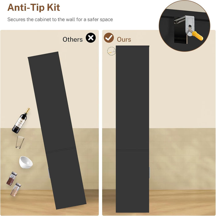 Book Shelf and Bookcase with Doors, 5-Tier Display Storage Cabinet with Adjustable Shelves, Open Compartments, Remote Control LED Lights, Tall Cabinet for Bathroom Kitchen Living Room, Home Office