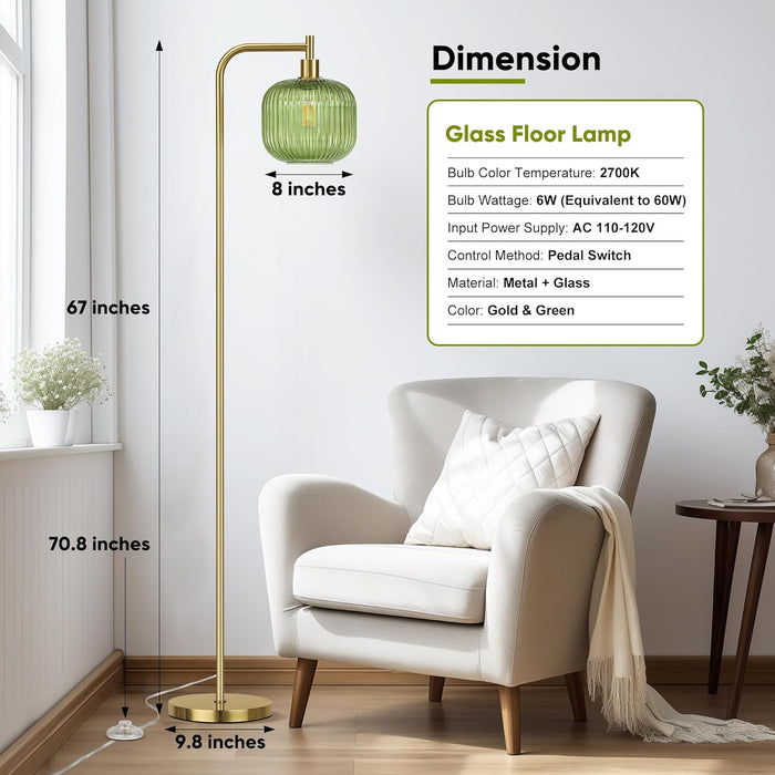 Glass Floor Lamp SixtySevenInch Ribbed Brushed Gold