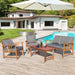 4 Pieces Acacia Wood Patio Furniture Set, Outdoor Seating Chat Set with Gray Cushions & Back Pillow, Conversation Set with Coffee Table, Ideal for Garden, Backyard, Poolside