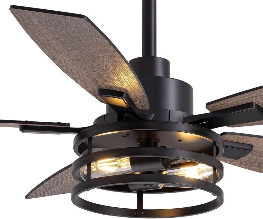 46 Inch Ceiling Fans with Lights and Remote Control, Farmhouse Ceiling Fan for Bedroom Living Room and Patio, Black Caged Ceiling Fan for Indoor and Outdoor