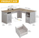 L Shaped Desk with File Drawer, 60" Corner Computer Desk with Power Outlets, Home Office Desk with Monitor Stand & Storage Shelves & File Cabinet, Grey Wash