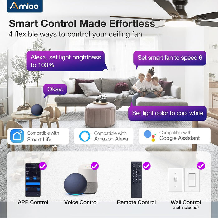 Contemporary Smart Ceiling Fan Featuring RGB Lighting