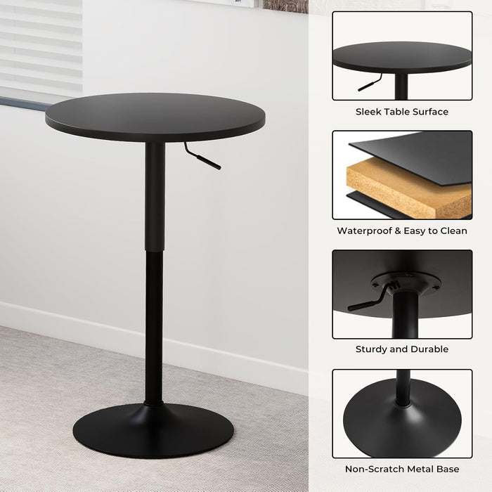 23.6'' round Pub Table Set of 4, Adjustable Height Cocktail Tables for Events, Swivel High Top Table for Bistro, Kitchen, Restraurant, Indoor & Outdoor, Black