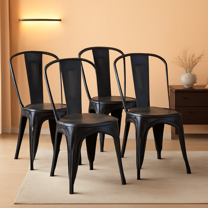 Metal Dining Chair Indoor-Outdoor Use Stackable Classic Trattoria Chair Chic Dining Bistro Cafe Side Metal Chairs Set of 4 (Black)