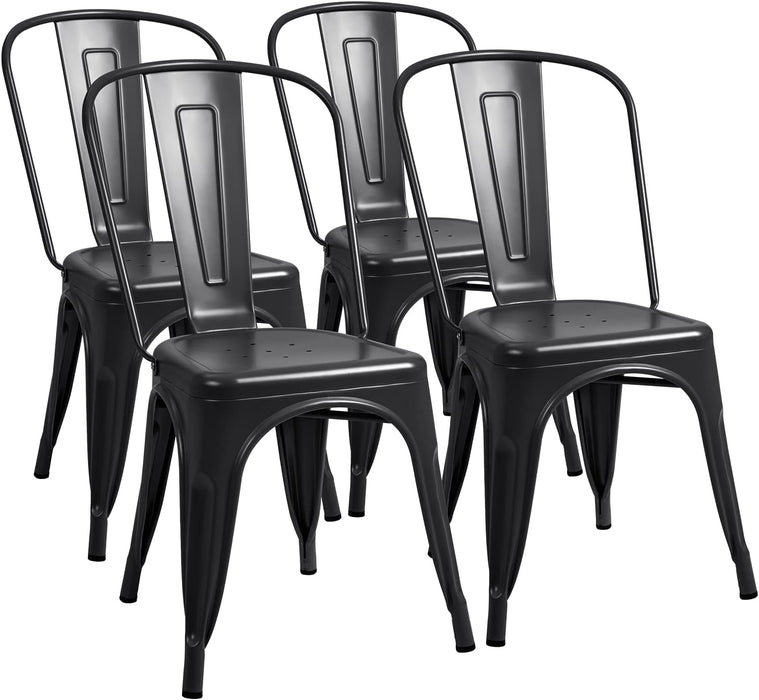 Metal Dining Chair Indoor-Outdoor Use Stackable Classic Trattoria Chair Chic Dining Bistro Cafe Side Metal Chairs Set of 4 (Black)