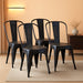 Metal Dining Chair Indoor-Outdoor Use Stackable Classic Trattoria Chair Chic Dining Bistro Cafe Side Metal Chairs Set of 4 (Black)