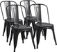 Metal Dining Chair Indoor-Outdoor Use Stackable Classic Trattoria Chair Chic Dining Bistro Cafe Side Metal Chairs Set of 4 (Black)