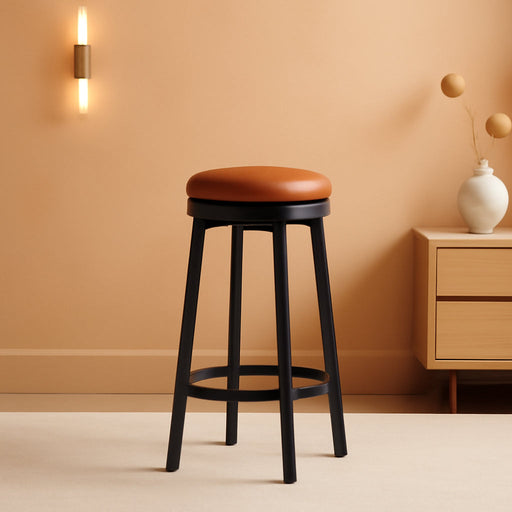 30'' Swivel Bar Stools Set of 4 with PU Leather Cushion | Backless round Counter Height Barstools, Metal Frame Legs and Footrest, for Kitchen Island, Home Bar, Brown