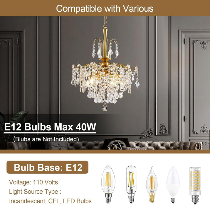 Crystal Chandeliers for Dining Room, Modern Gold Chandelier Light Fixture, Crystal Kitchen Ceiling Hanging Pendant Light 6 Lights for Living Room Hallway Bathroom Bedroom Foyer