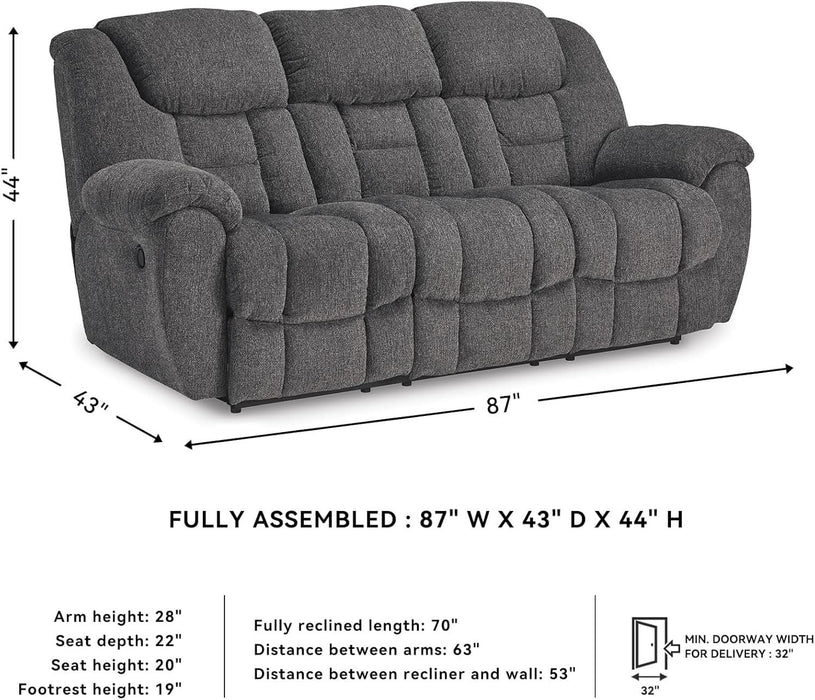 Foreside Contemporary Stain Resistant Manual Reclining Sofa, Gray