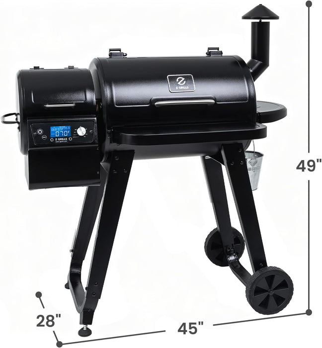 ZPG-450A Wood Pellet Grill & Smoker with PID V2.1 Controller, 459 Sq in Cook Area, Meat Probe, Foldable Shelf, 8 in 1 BBQ Grill Outdoor Auto Temperature Control, Black