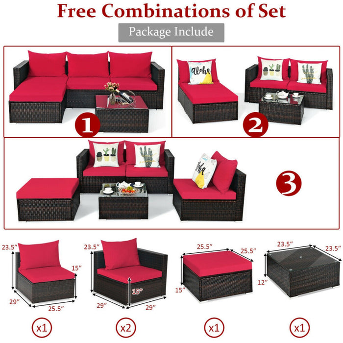 5 Pieces Patio Rattan Sectional Furniture Set with Cushions and Coffee Table