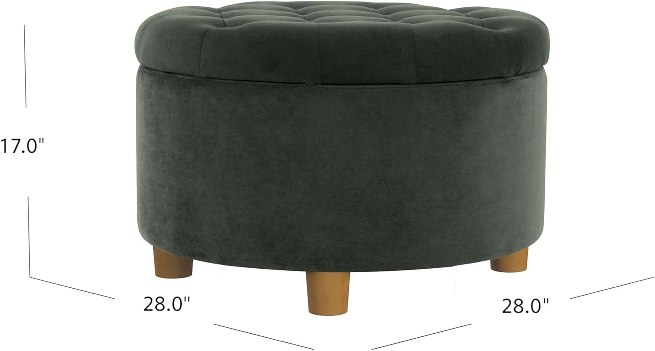 Home Decor | Large Button Tufted Velvet round Storage Ottoman | Ottoman with Storage for Living Room & Bedroom, Loden Green Velvet, 28"