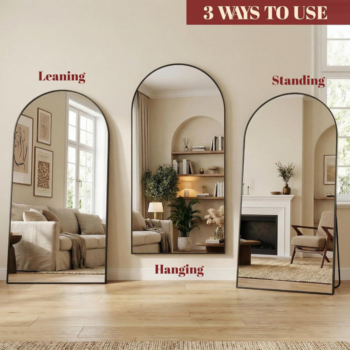 71"×32" Oversized Arched Full‑Length Mirror, Black Floor Mirror