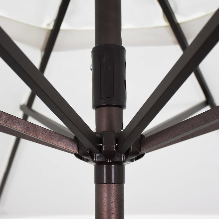 9' Rd Sunbrella Aluminum Patio Umbrella, Crank Lift, Auto Tilt, Bronze Pole, Jockey Red