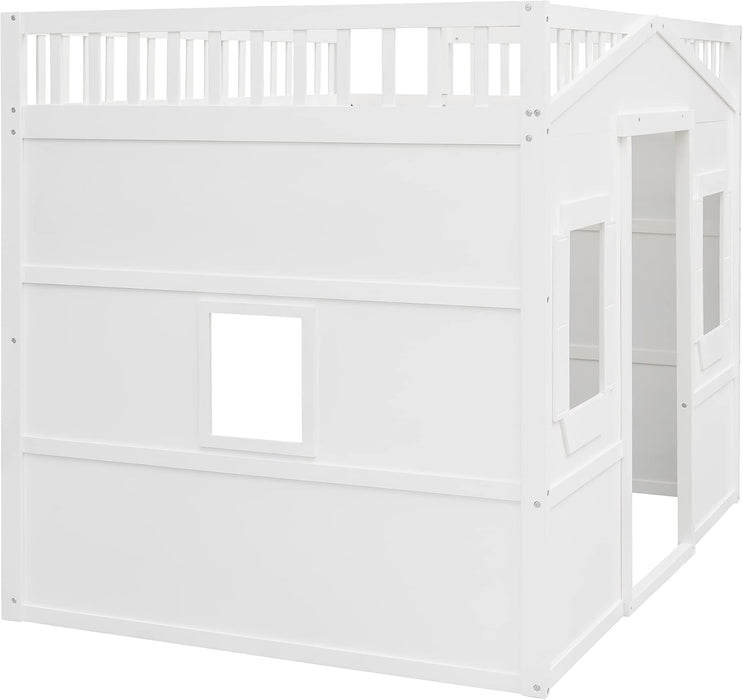 Full Loft Bed With White PlayhouseStructure Durable