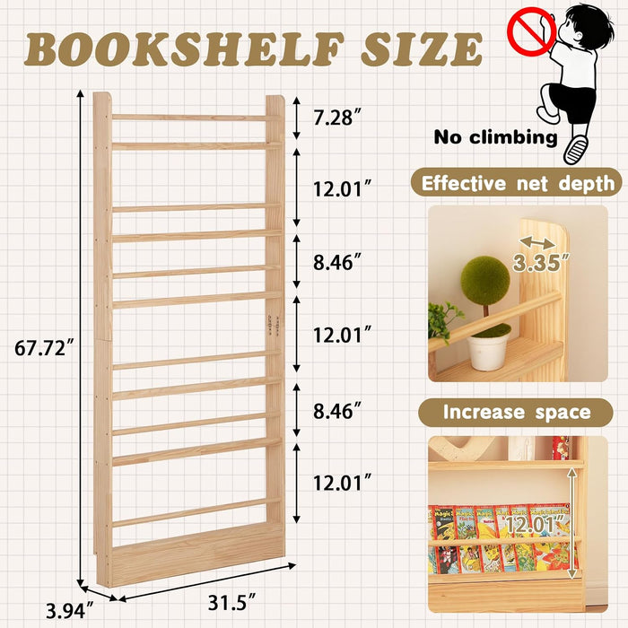 6 Tier behind the Door Bookshelf, Farmhouse Bookshelf Natural