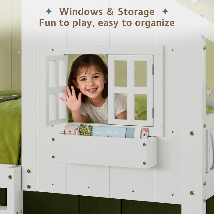 TwinOverTwin Bunk Bed Premium Solidwood White Slide