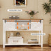 Farmhouse Entryway Table with LED Light, Sofa Table with Sliding Barn Door, Adjustable Open Shelves, 46" Rustic Console Table with Storage, Antique White Hallway for Living Room Bedroom