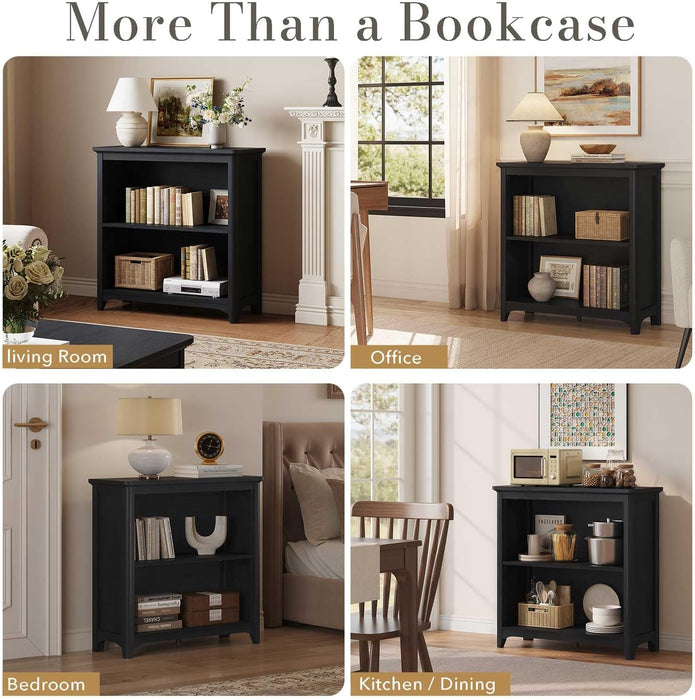 Bookcase, Open Storage Book Cases/Shelves, Floor Standing 2 Shelf Bookshelf for Farmhouse Living Room, Library Office, Bedroom, Kids (Black Oak, 30 In)