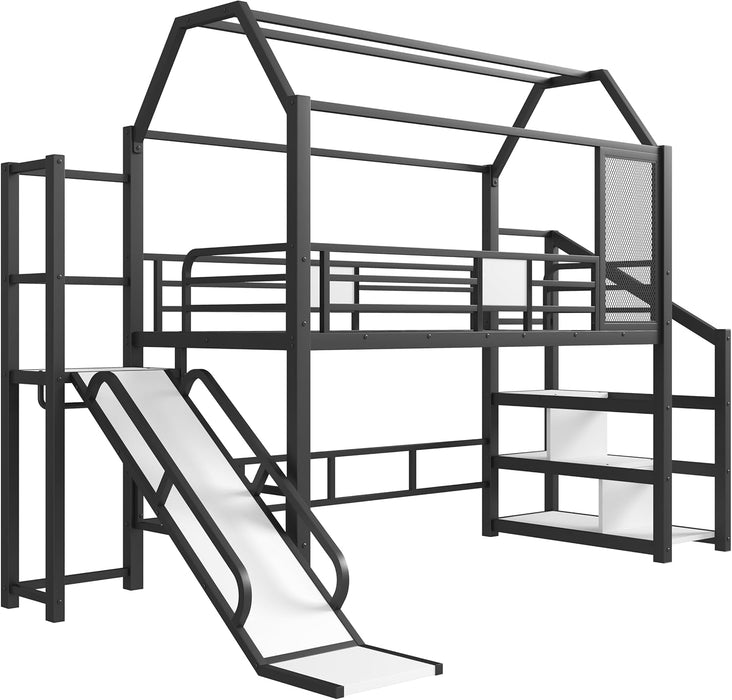 Twin Size UltraIndustrial LoftBed With Slide Storage