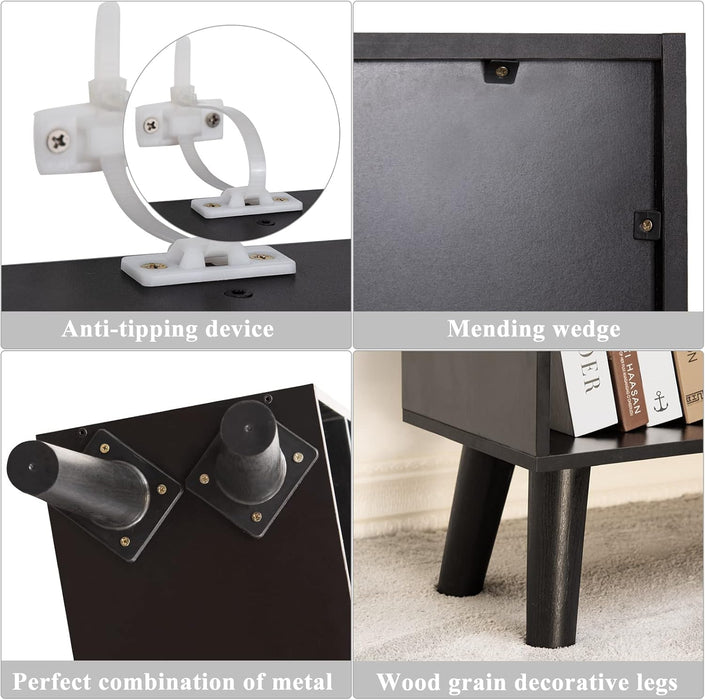 Black Bookshelf,3 Tier Modern Bookcase with Legs,Bookshelves Wood Storage Shelf, Open Book Shelves Cube Organizer,Freestanding Short Bookcases