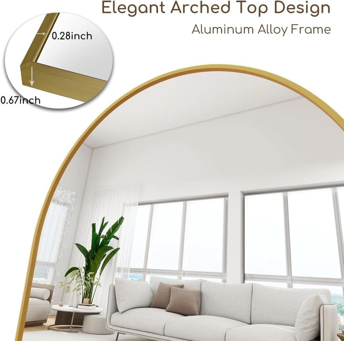 Arched Full Length Mirror, 70"X26" Free Standing Floor Mirror, Modern Full Body Mirrors with Stand, Wall Mirrors with Aluminum Alloy Frame for Bedroom,Living Room, Gold