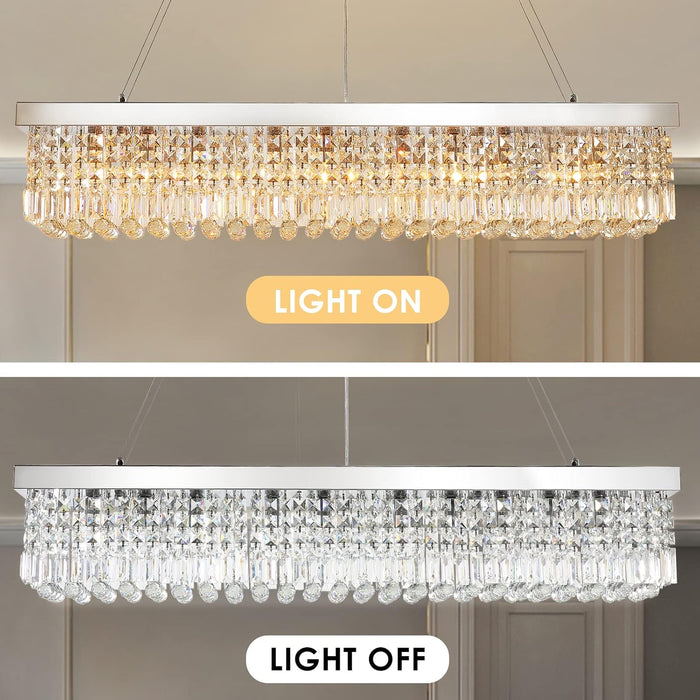 Rectangular Crystal Chandelier 47 Inch Pendant Chrome