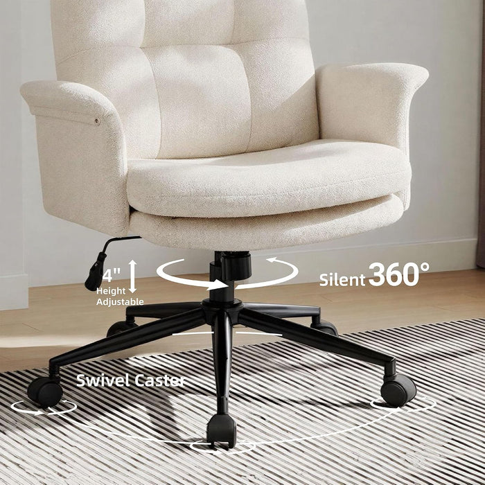 Home Office Desk Chair Comfy with Teddy Velvet Upholstered Seat,Cream