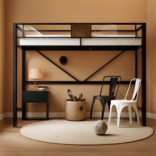 Loft Bed Twin Size with Ladder and Guardrail,Rustic Design,Metal Slats Support No Box Spring Needed Small Space Saving Furniture for Bedroom Dorm