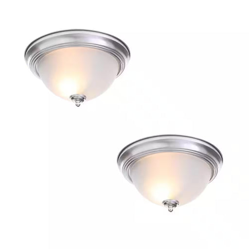 13 In. 2-Light Brushed Nickel Flush Mount with Frosted Glass Shade (2-Pack)