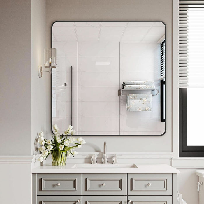 Black Framed Vanity Mirror 30x30 Shatterproof HD
