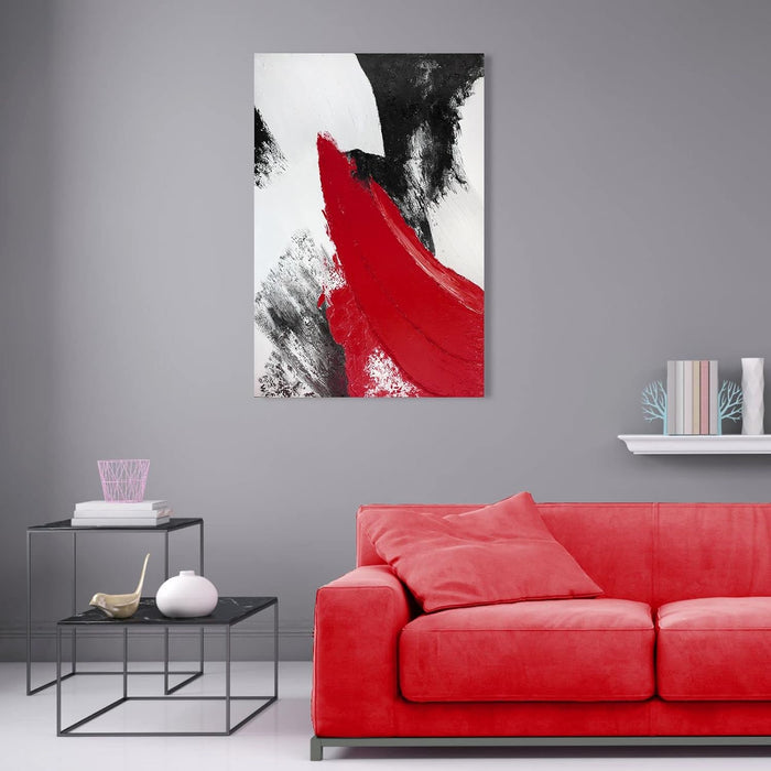 Red Abstract Canvas Wall Art: Modern Minimalist Black and White Picture Handmade Textured Oil Painting Poster for Living Room Bedroom Bathroom Office Home Wall Decor 24X36