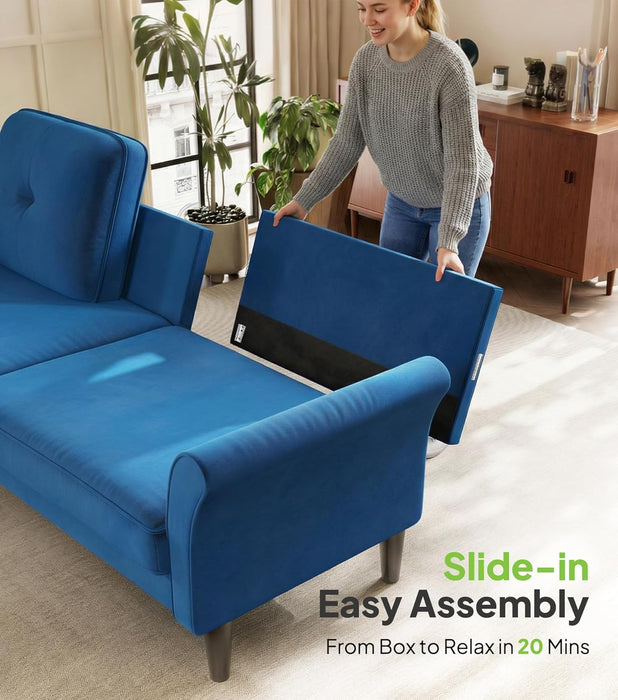 Velvet 83 Inch Sectional Sofa With Movable Ottoman