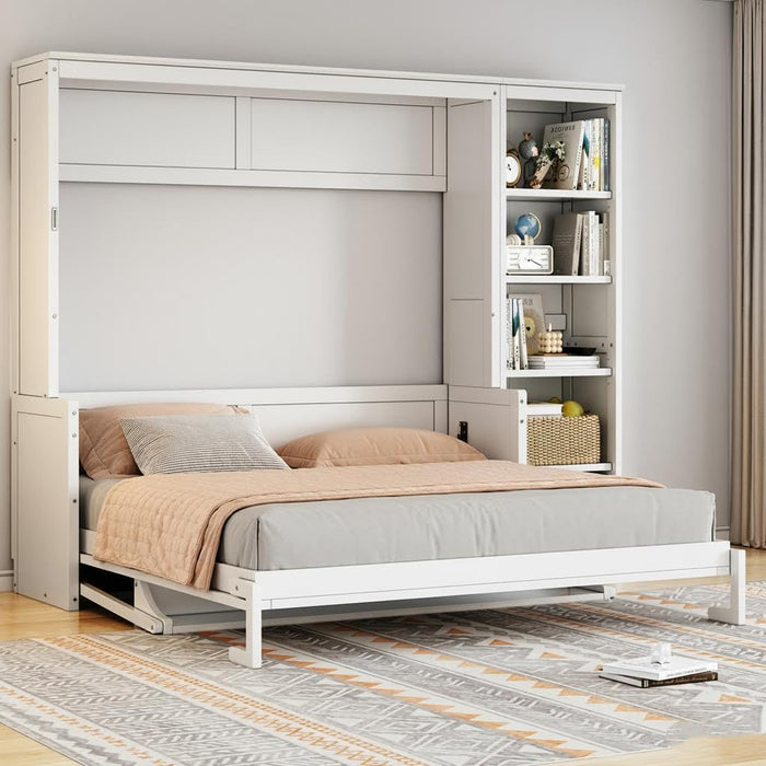 Queen Murphy Bed DeskWorkspace IntegratedBookshelf White