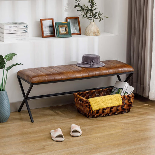 Yellowish Brown PremiumLeather EndBed Velvet Bench