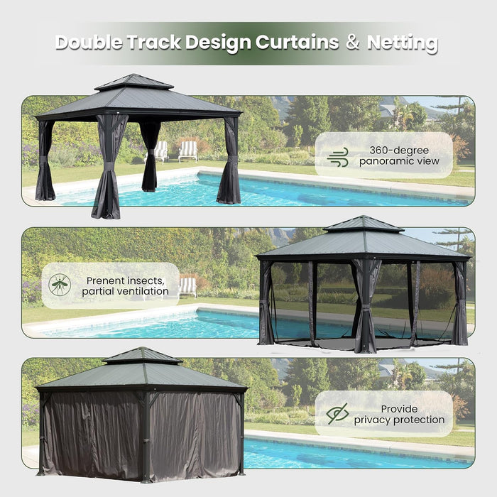 12x12 Feet Grey Hardtop GazeboSystem Weatherproof Roof