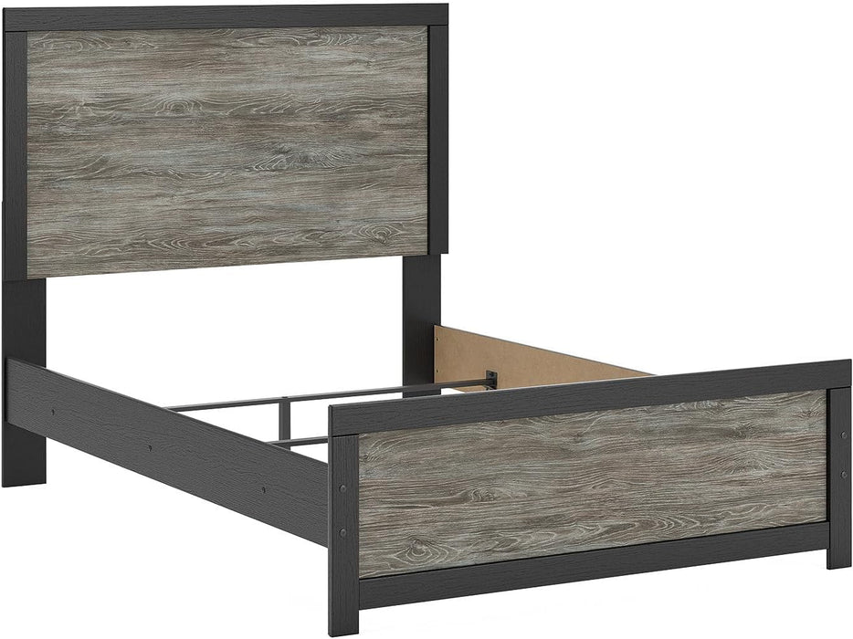 Signature Design by Ashley Jonnifer Full Panel Bed Frame with Headboard, Two‑Tone Textured Design, Engineered Wood and Decorative Laminate, Bedroom Furniture, Warm Gray and Matte Black