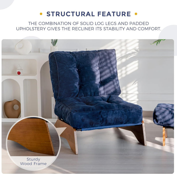 Accent Chair with Ottoman Adjustable Backrest, Tufted Living Room Chair Upholstered Lounge Chair with Footrest Set, Modern Chair Cozy Reclining Chair for Reading Room, Navy