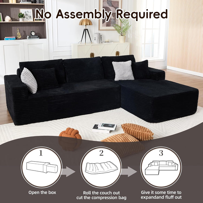 108 Inches LeftFacing HighEnd Sectional Sofa Black
