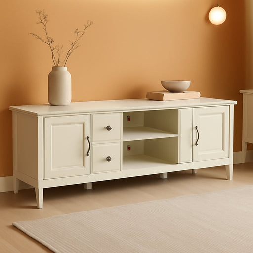 Connaught Solid Wood 72 Inch Wide Traditional TV Media Stand in Antique White for Tvs up to 80 Inches, for the Living Room and Entertainment Center