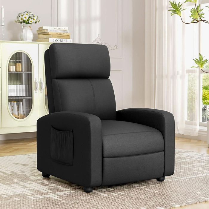 Recliner Chair for Adults, Reclining Sofa with Side Pocket, Linen Fabric Recliner Sofa with Adjustable Backrest and Footrest, Modern Home Theater Seating for Living Room, Bedroom