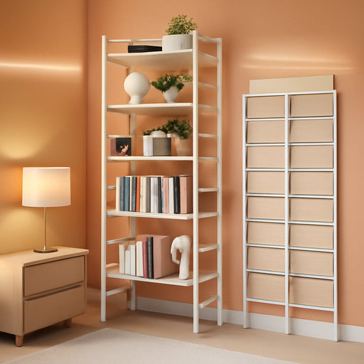 White Foldable Bookshelf 5 Tier Multifunction Organizer