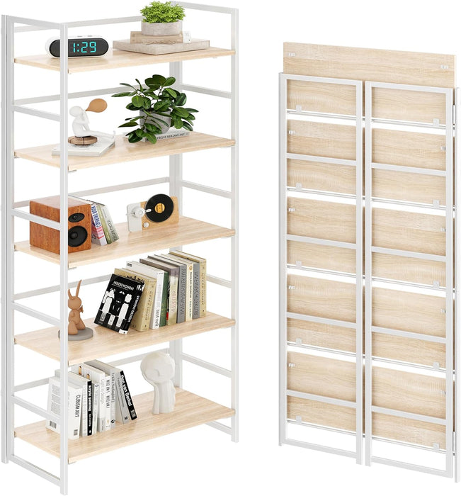 White Foldable Bookshelf 5 Tier Multifunction Organizer