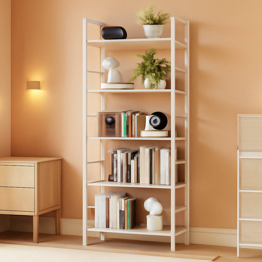 White Foldable Bookshelf HomeOffice Five Tier Rack