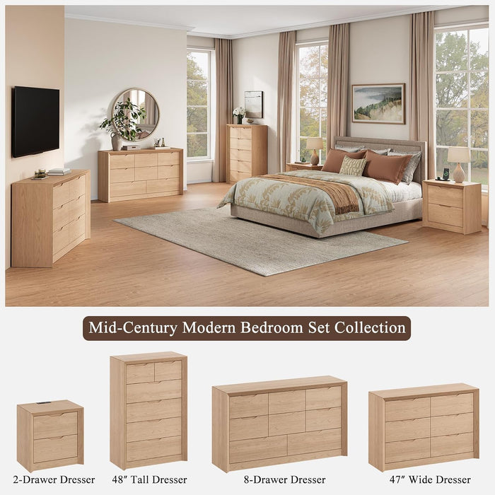 Natural 6 Drawer Dresser for Bedroom, 47.4" Tall Chest of Drawers