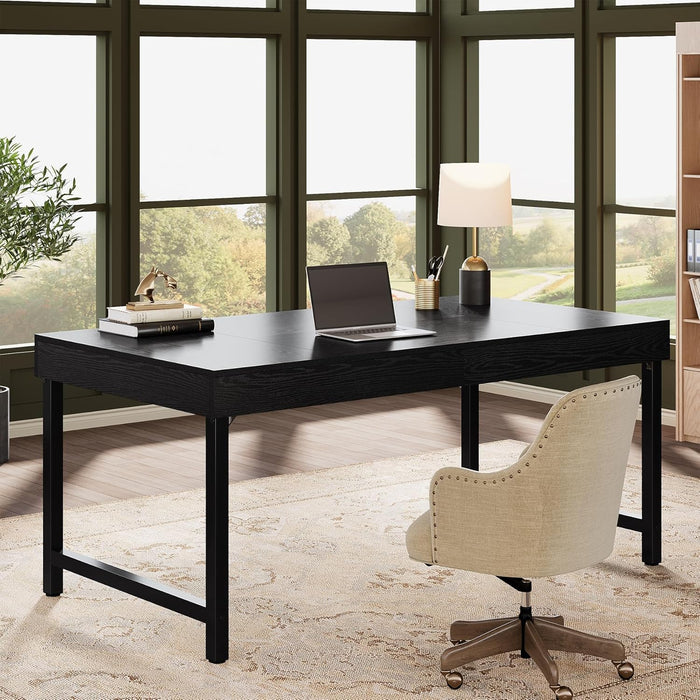 55" Industrial Executive Desk for Home Office, Rustic Simple Computer Laptop Desk with Strong Metal Legs, Study Writing Table Business Workstation, Small Conference Table Black