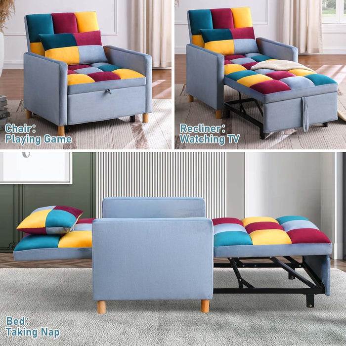 Convertible Sleeper Sofa Chair Rainbow 3In1 Compact