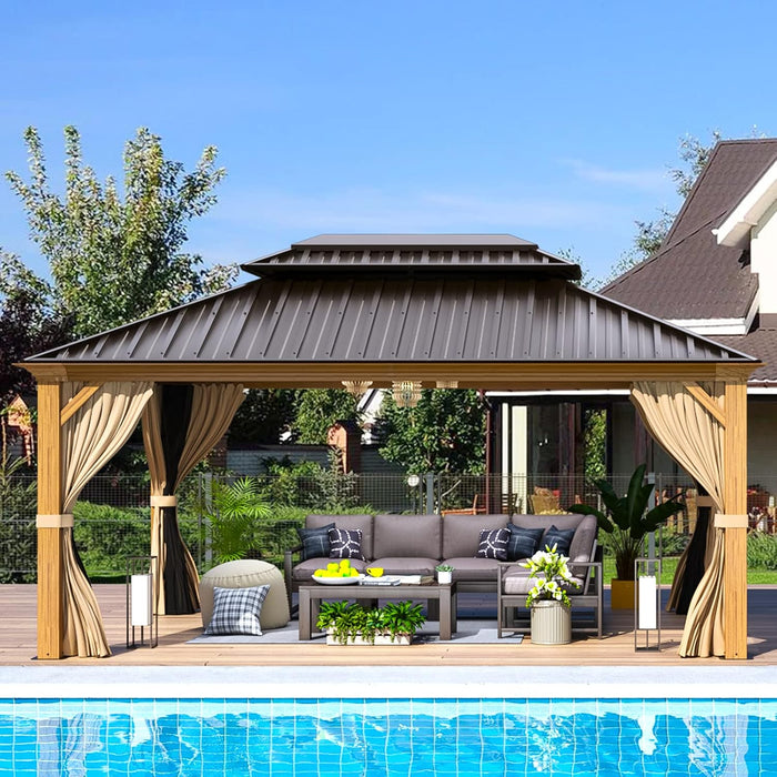 12x16 Weatherproof Aluminum Frame Gazebo Steel Roof