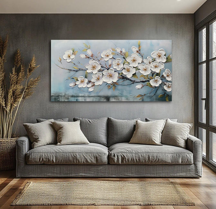 White Textured Flowers Wall Art for Living Room Canvas Wall Decor, Modern Elegant Landscape Wall Art for Dining Room Hallway Office Home 40"X20"